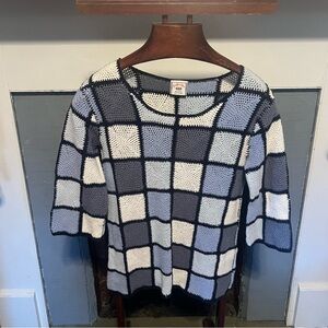 Checkered Knit Sweater - Black, White, Gray
